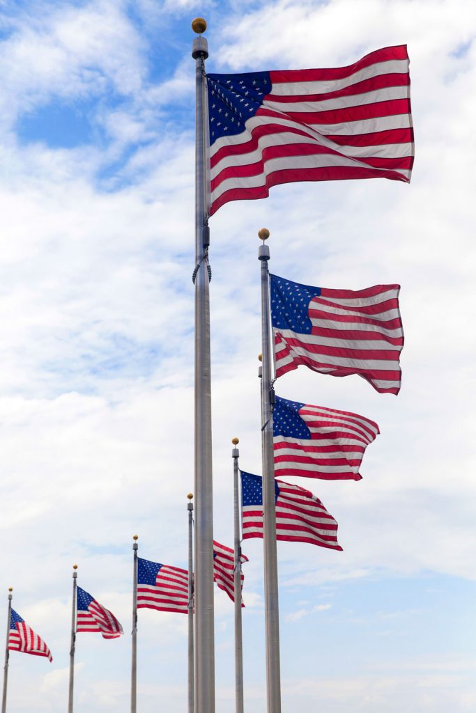 american flags waving in the wind